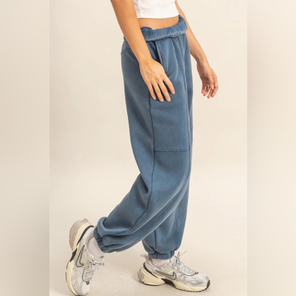 NWT Relaxed Fit Washed Dusty Blue Sweats Sweat Pants Joggers - Picture 4 of 7